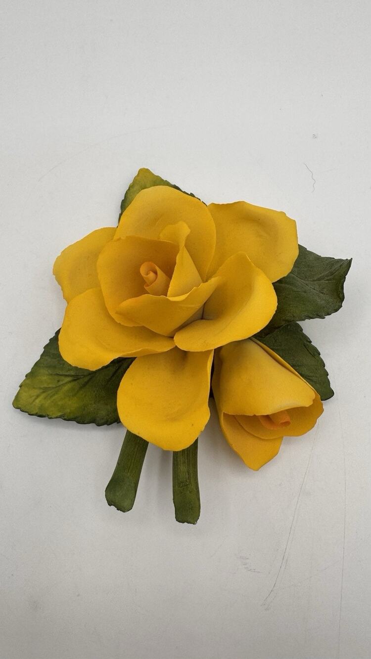 VINTAGE FABAR CAPODIMONTE YELLOW BISQUE ROSE FLOWER ITALY